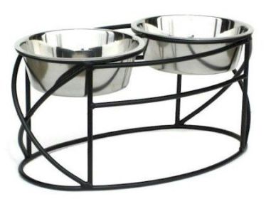 Oval Cross Double Raised Feeder - Elegant & Ergonomic Dining for Pets (Option: Large/White)